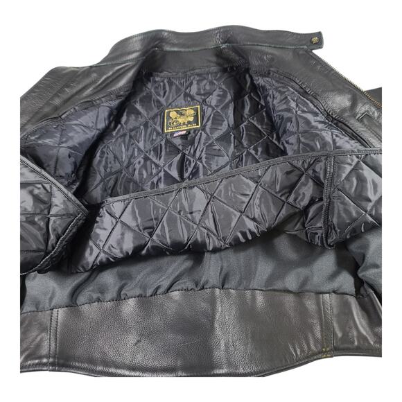 US Made Co Black Leather with Zip Out Quilted Liner Vintage Jacket Coat MOTO M L - Picture 6 of 7